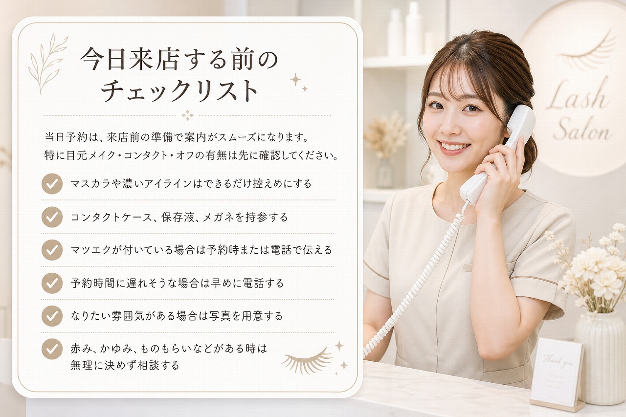 志木で今日まつ毛パーマを予約する前の来店準備チェックイメージ