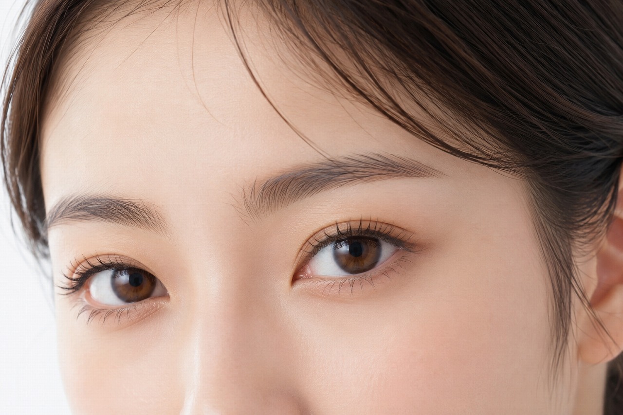まつ毛と眉毛を自然に整えた女性