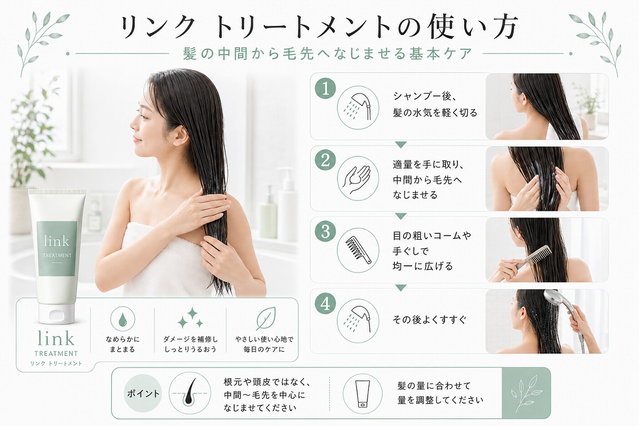 リンク トリートメントを髪の中間から毛先へなじませる使い方画像