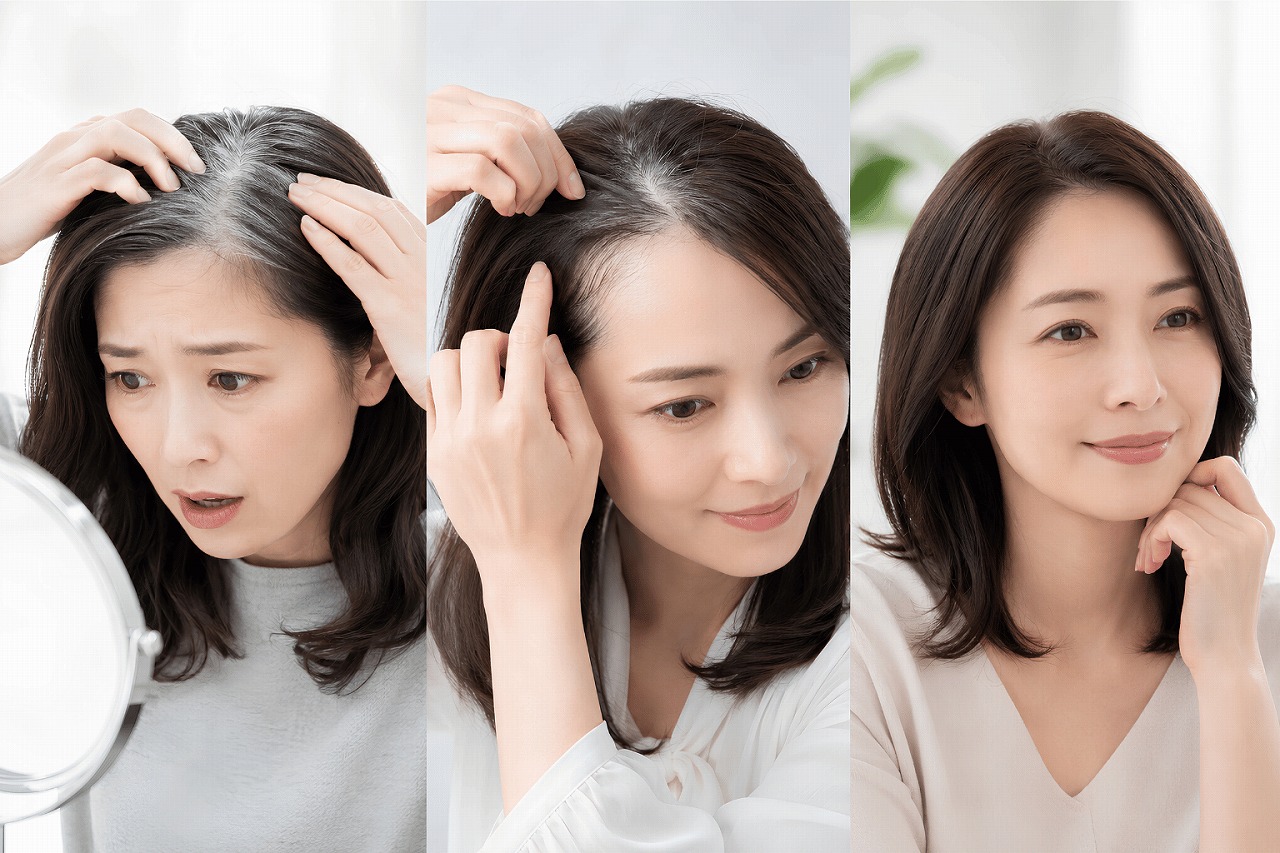 生え際と分け目の白髪を自然にカバーするイメージ