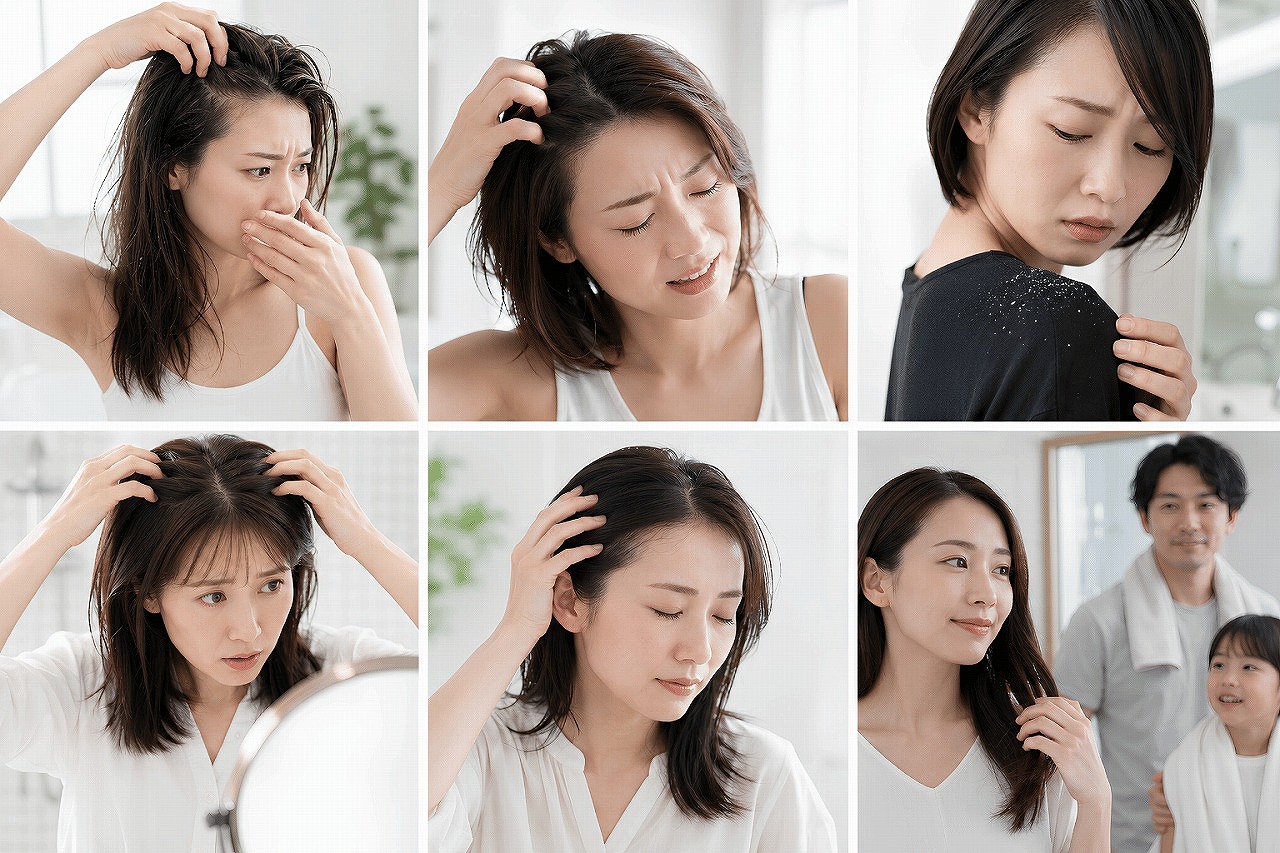 それぞれの頭皮の悩みに対して適切なシャンプーを紹介する画像