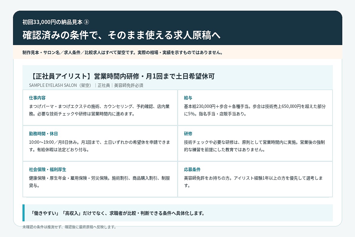 美容サロンの給与・働き方・採用ページを一体で整える求人支援のイメージ