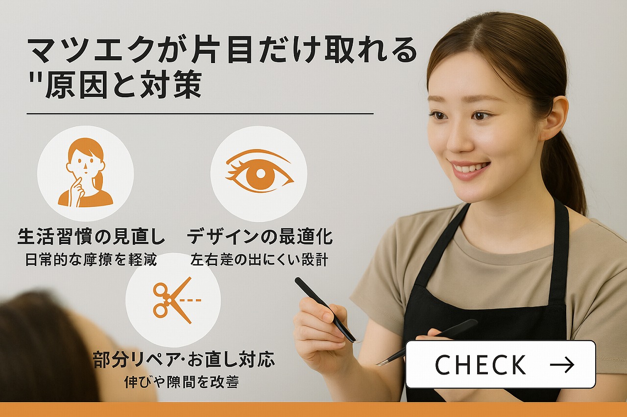 「マツエクが片目だけ取れる」原因と対策｜部分リペア・お直し対応｜マツエクサロン サインポスト【池袋/志木/ふじみ野】