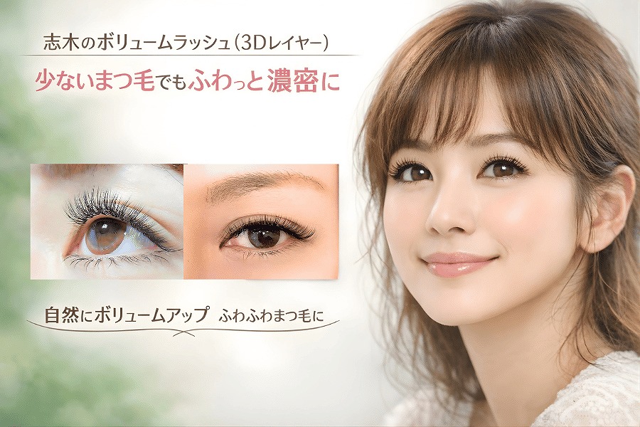 志木でボリュームラッシュ・3Dレイヤー｜ふわっと濃密なマツエク｜サインポスト志木店